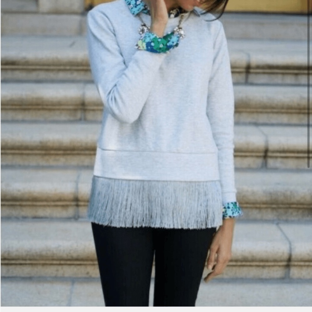 NWT J. Crew Heather Gray Zip-Up Sweater With Fringe Hem Size Small